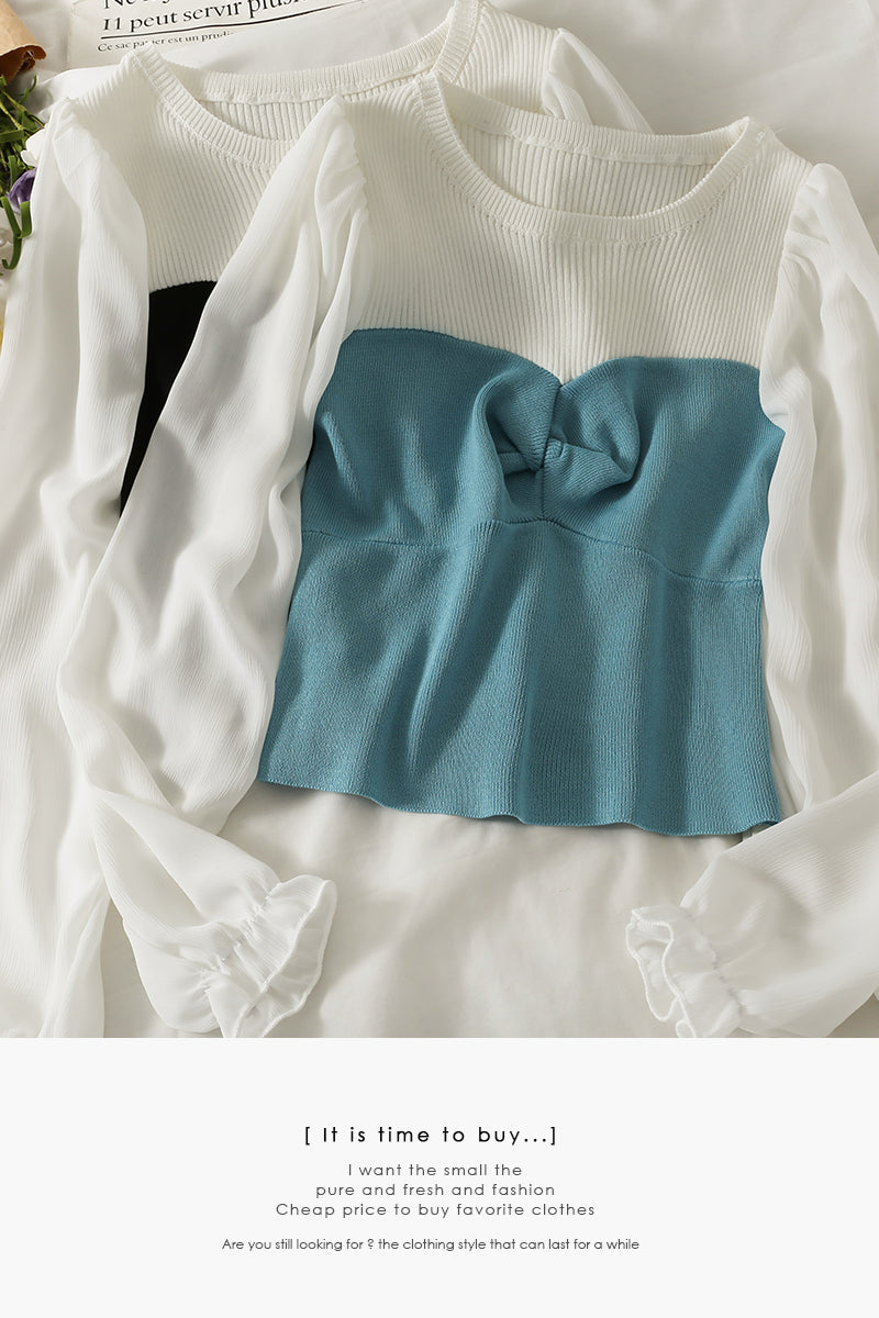 Han Fan contrast color slim wrinkled sweater women 1721