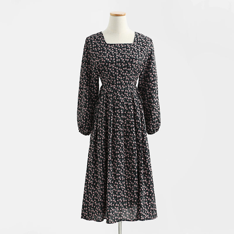 New mid length fairy French retro waist long sleeve temperament skirt 2420