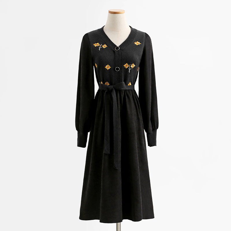 Robe en tricot cousu jupe à fond rétro dame tempérament jupe mi-longue 2343