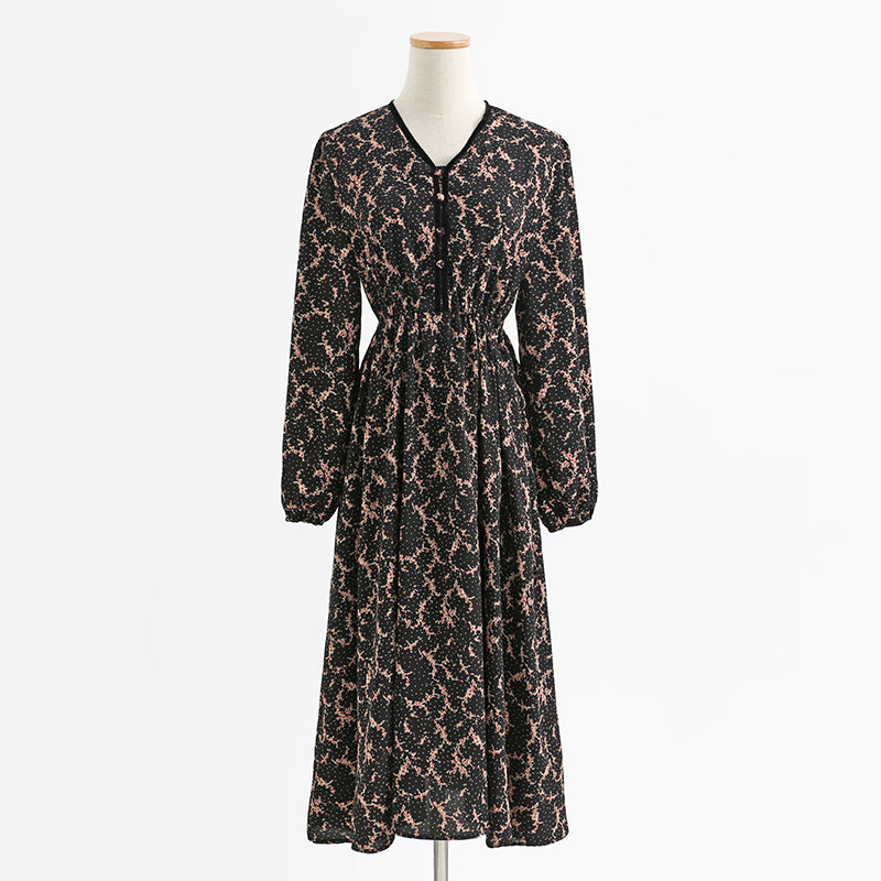 French retro minority temperament gentle wind long sleeve Floral Dress 2254