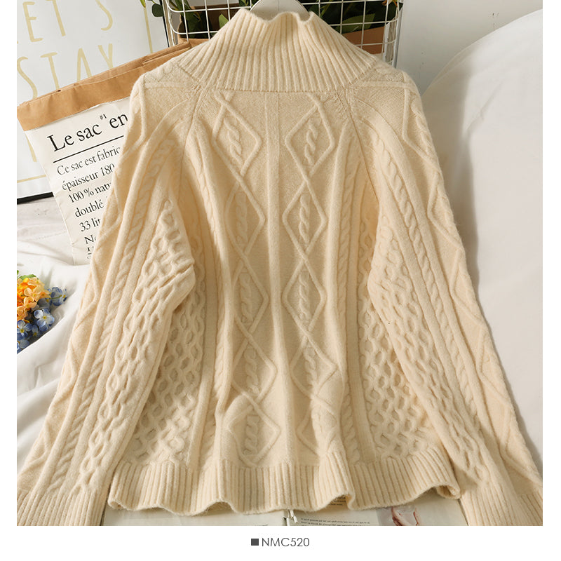Sweater women's loose and thin high neck long sleeve lattice 1846