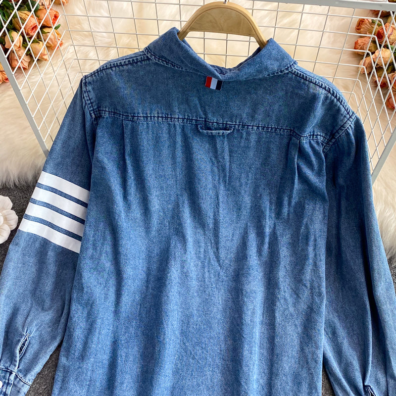 Women's Korean version medium length loose denim shirt coat 1687