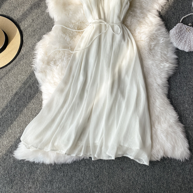 Sexy suspender shoulder and waist show thin fairy skirt 2766