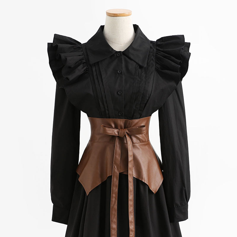 Design sense fashion temperament thin long sleeve shirt skirt 2133