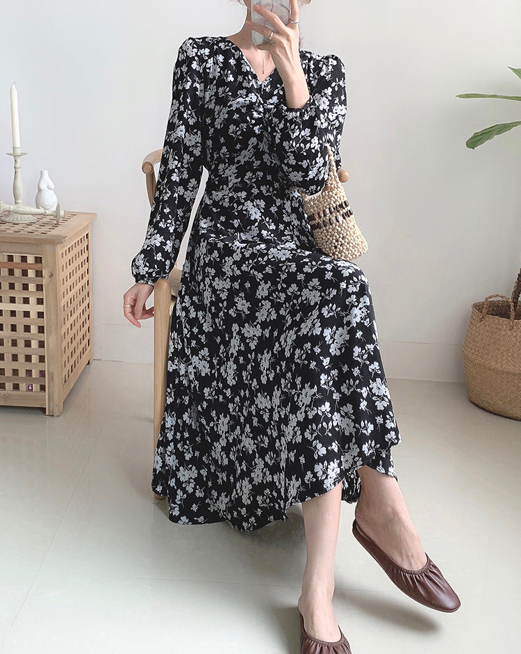 V-neck Chiffon floral dress with coat 2155