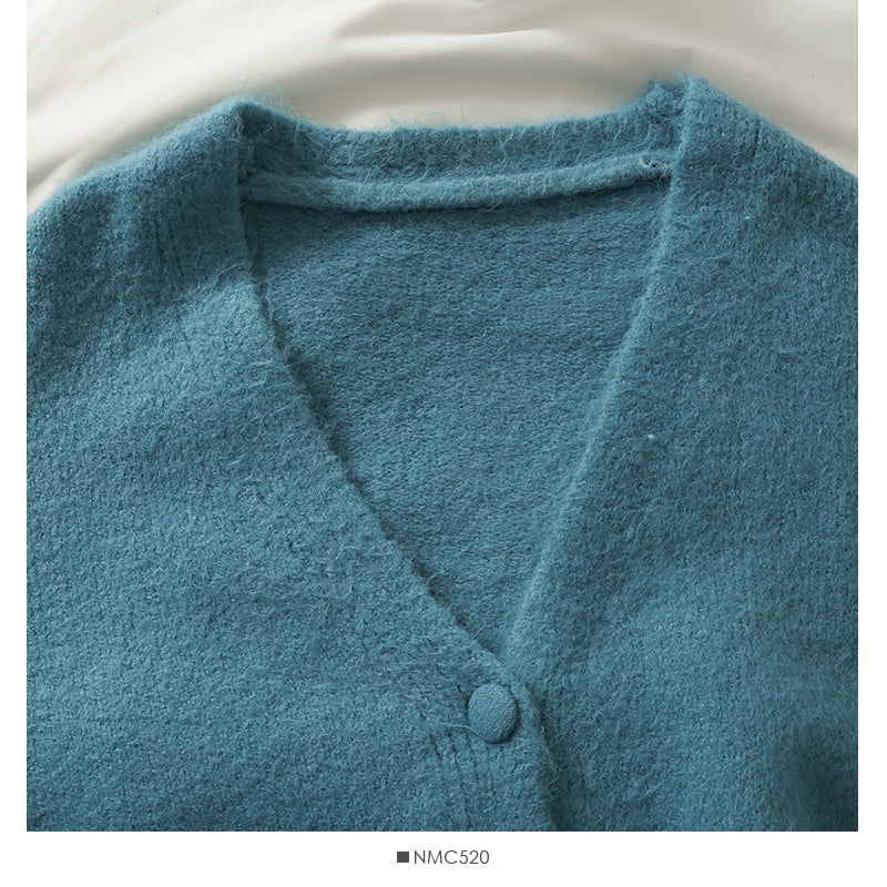 Sweater women's low neck single breasted cardigan long sleeved top solid color versatile 2044