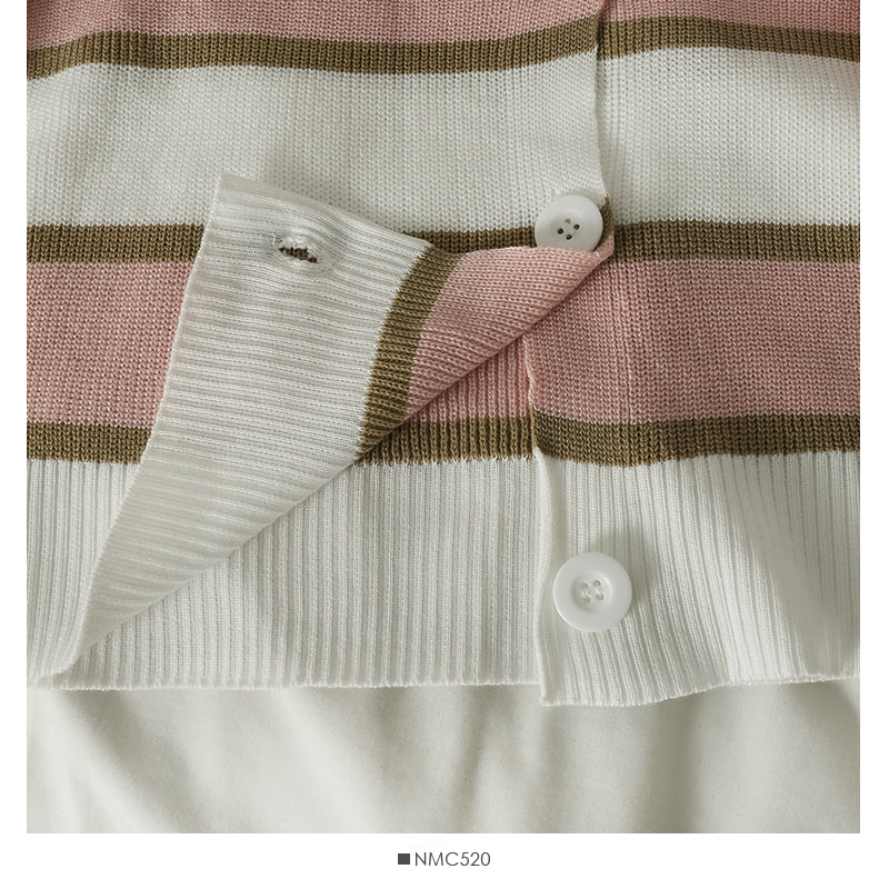 Korean stripe three button low neck thin cardigan long sleeve 1793