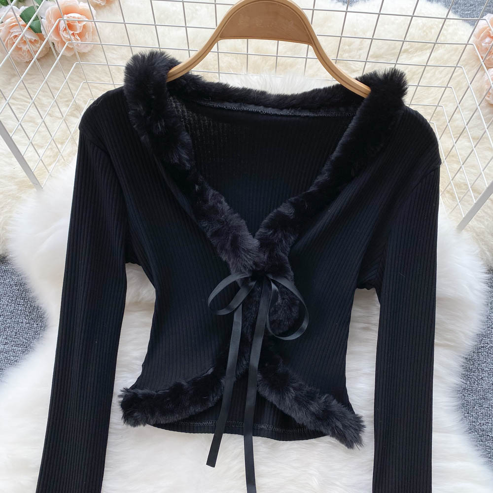 Slim fit short lace up cardigan top 1626