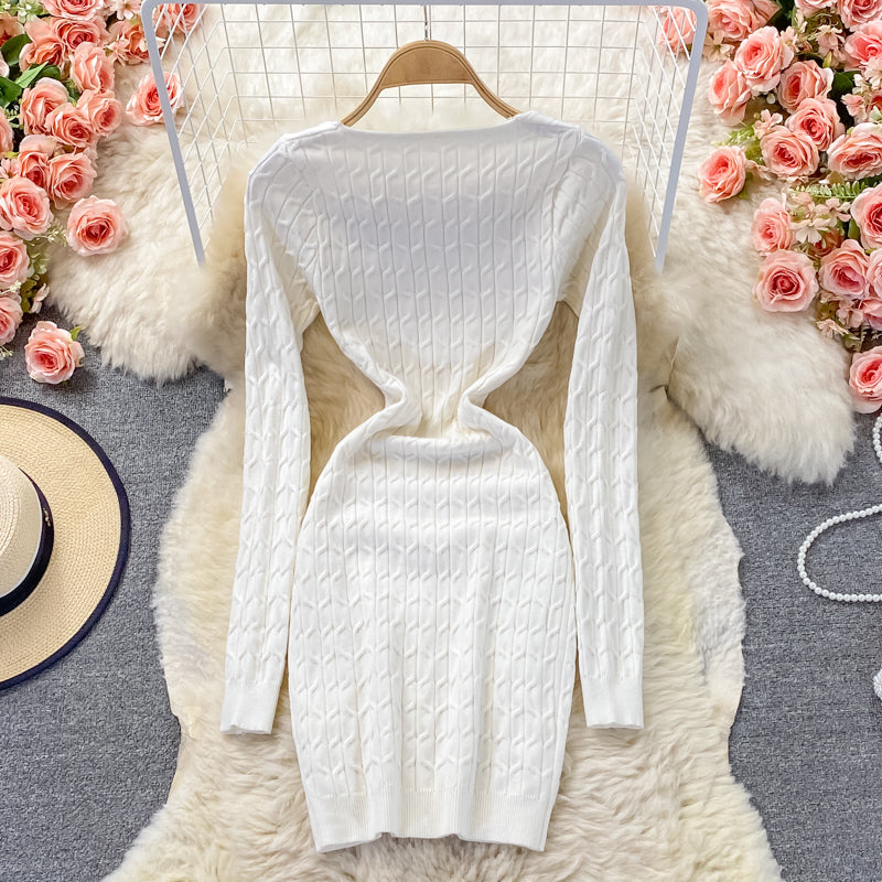 Square neck slim knit dress 3353