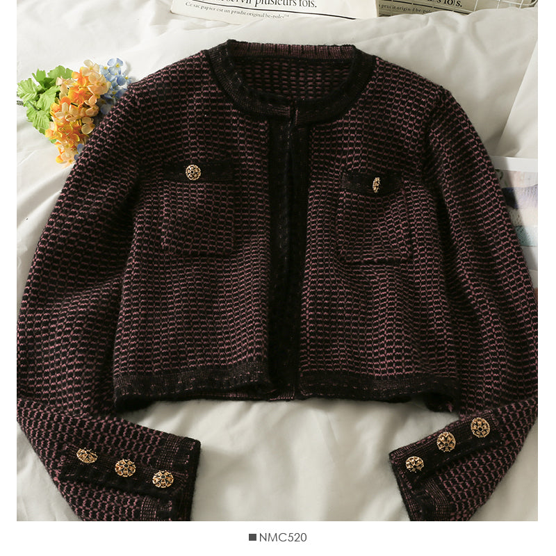 Hong Kong retro short slim round neck sweater for women 2074