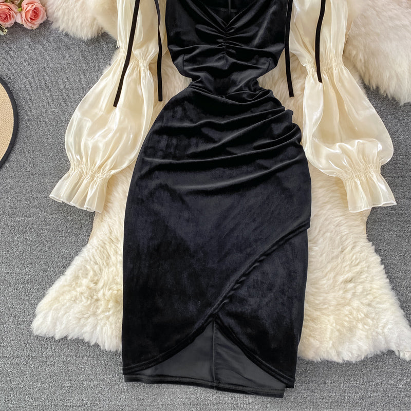 Sexy Temperament mit Blasenärmeln, schlankes Hüftwickelkleid 3264