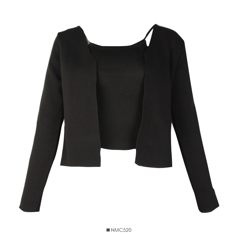 Long sleeved knitted small coat with slim suspender vest inside 1997