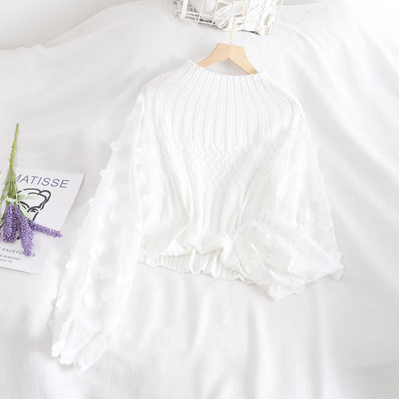 Sweet applique long sleeve cropped sweater 1480