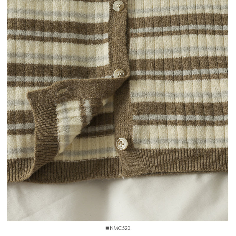 Striped single breasted V-neck cardigan thin top women 1892