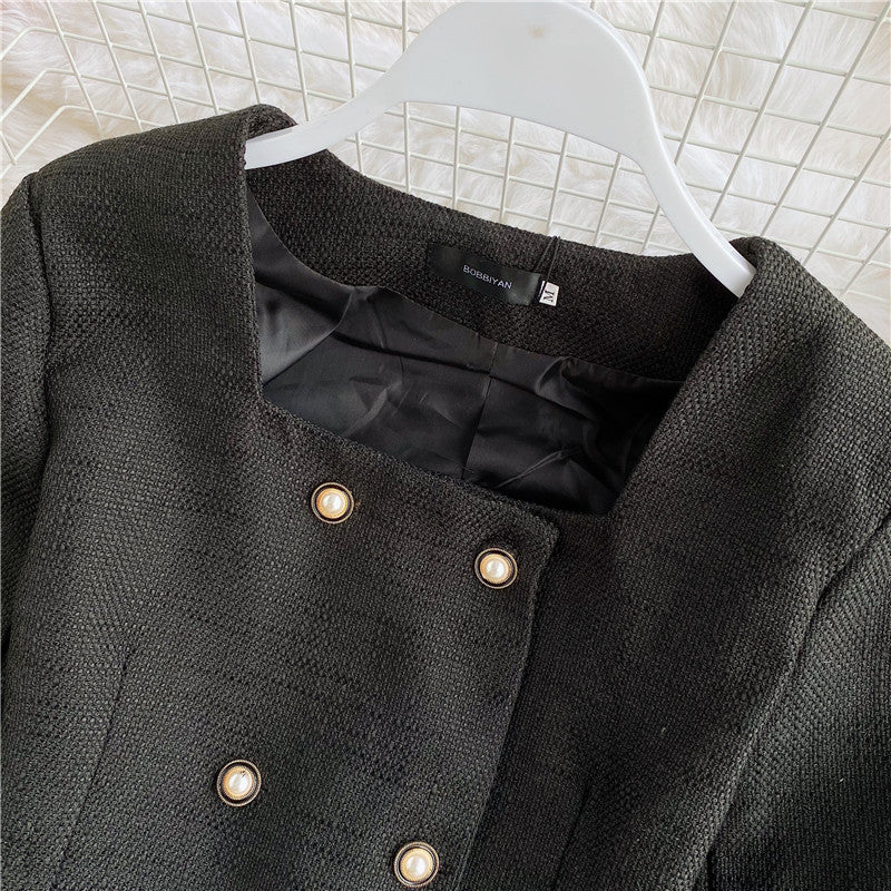 High waist short coat versatile long sleeve blouse women 1651