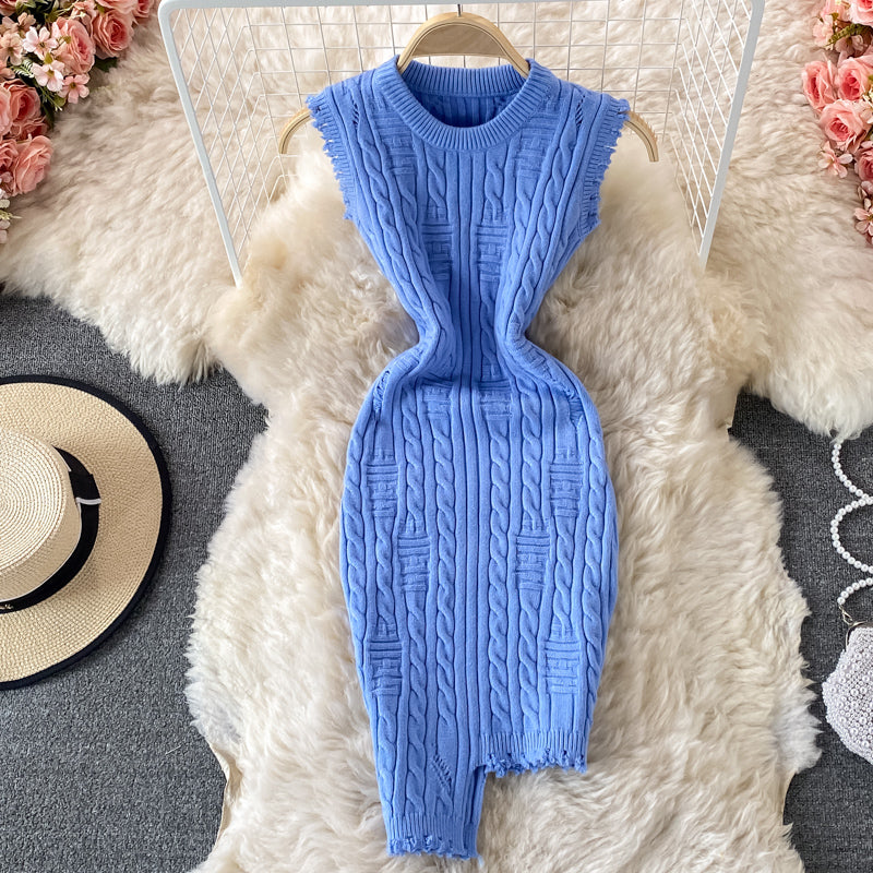 Irregular sleeveless vest knitted dress 2712