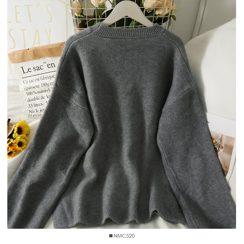 Retro loose and thin medium and long split Pullover Sweater for women 2081