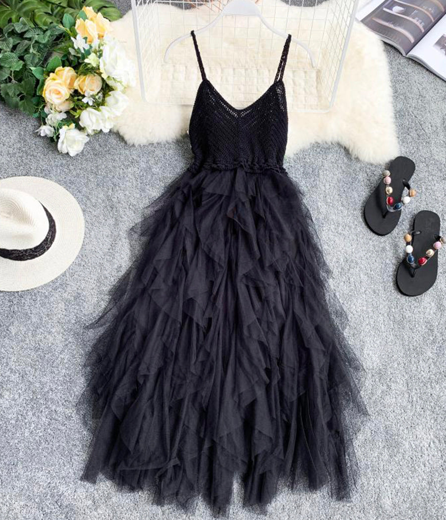 Spaghetti Straps Ruffle Midi Dress 1289