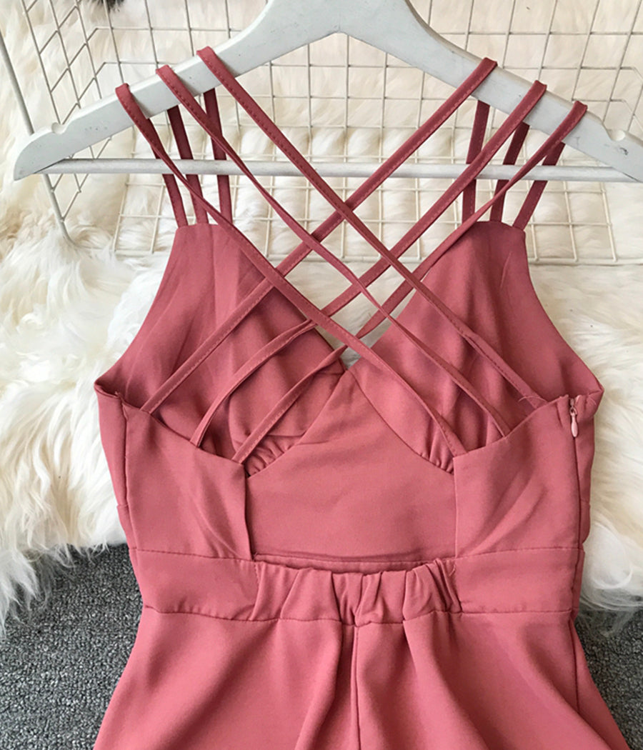 Women's dress A line v neck chiffon backless dress 1227