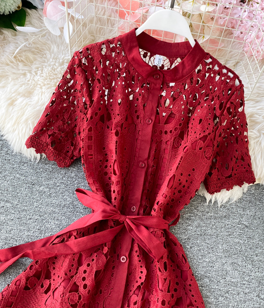 Stylish round neck lace dress summer dress 1281