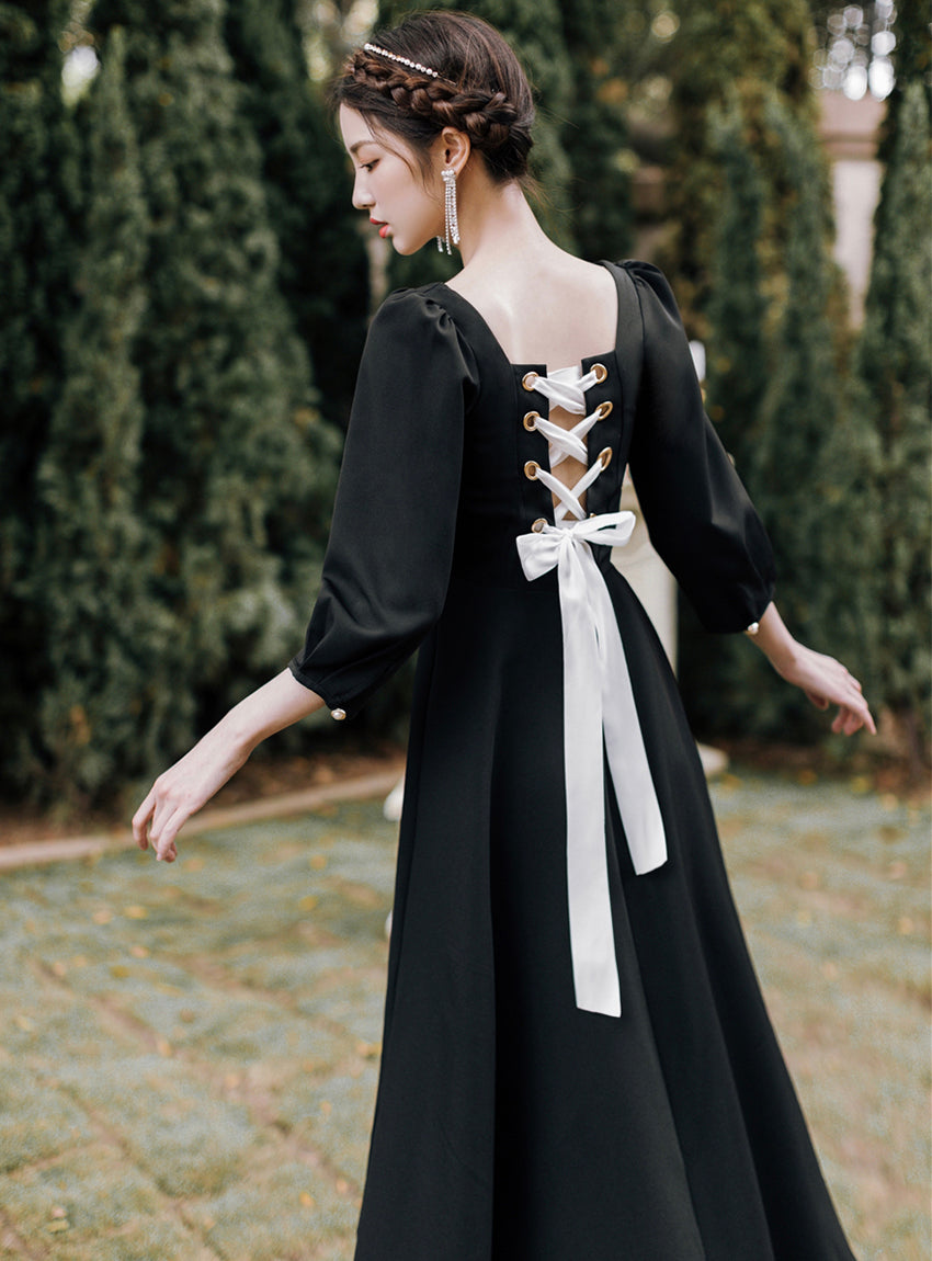 Retro A line girl dress black dress 1185