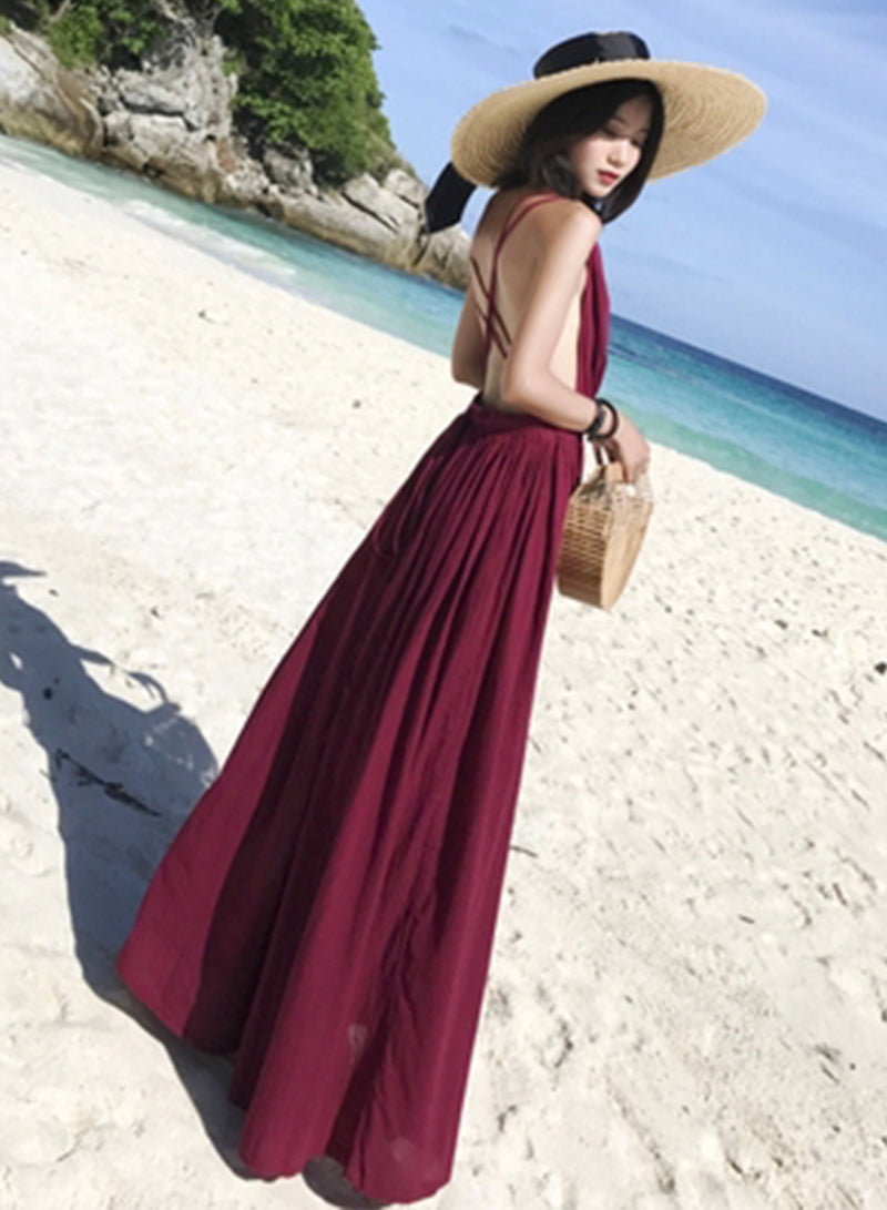 Simple V neck chiffon long dress blue dress 1218