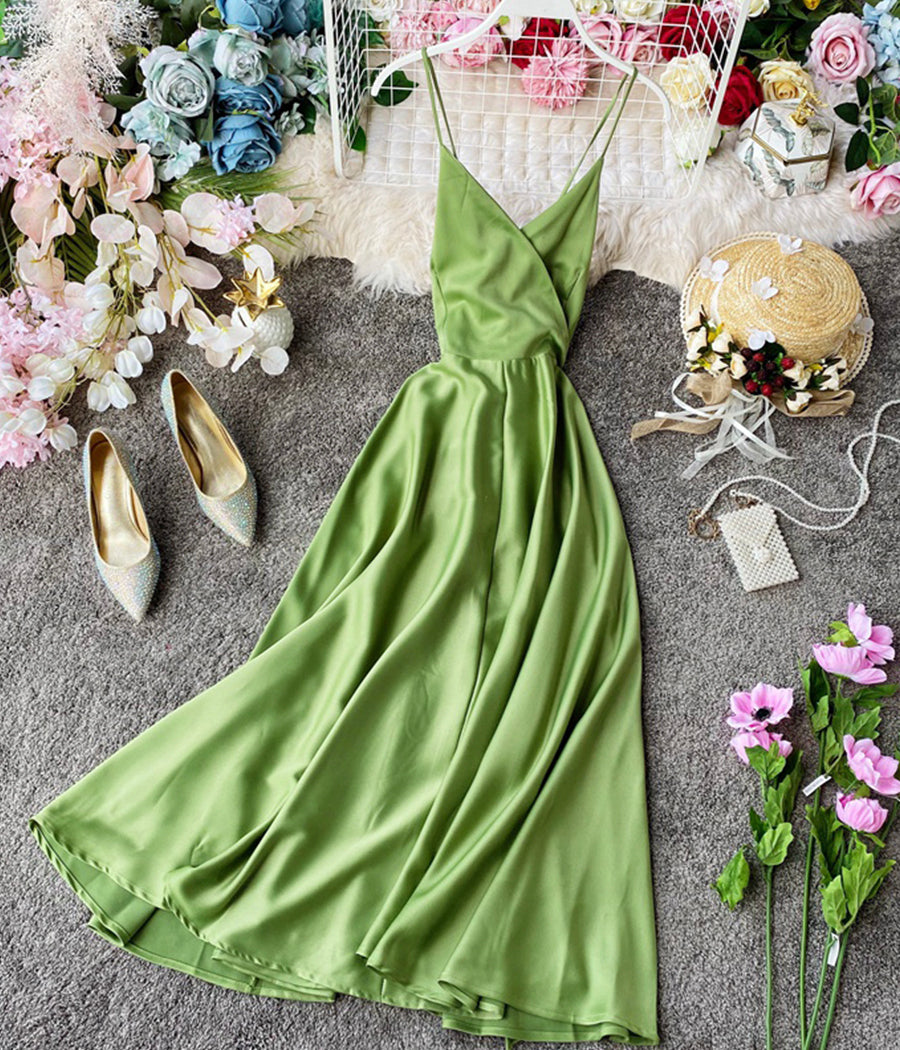 Simple v neck backless dress summer dress 1233