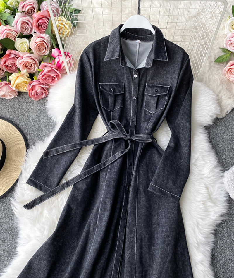 Stylish long-sleeved denim dress women's dress 1057