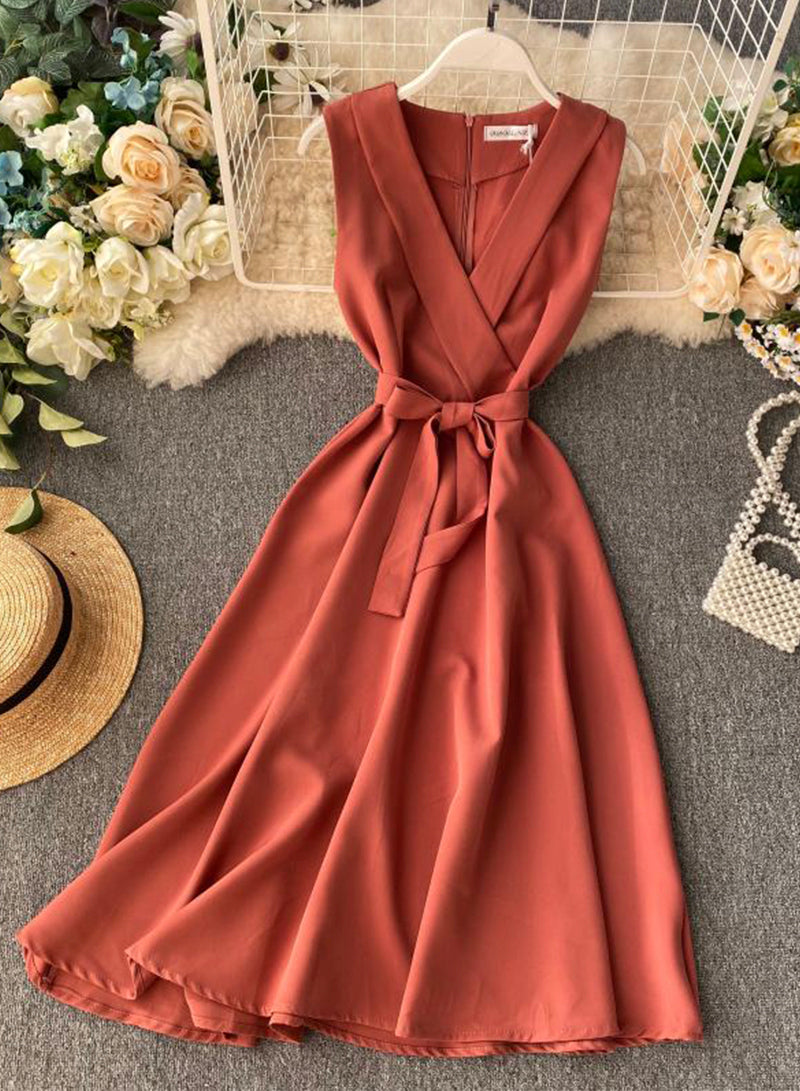 Elegant v neck sleeveless dress women's dress 1228