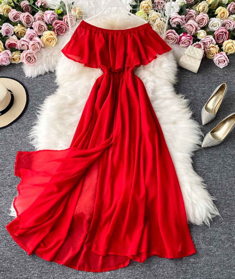 Red A line chiffon dress fashion dress 1064
