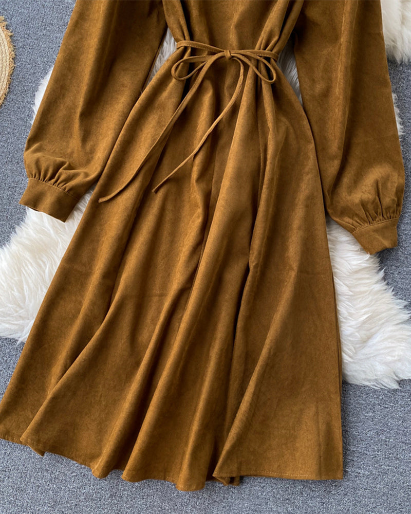 Retro-Rundhals-Langarmkleid 1020