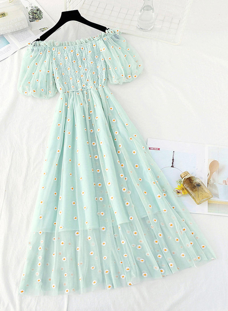 Cute A line daisy flower dress girl summer dress 1134