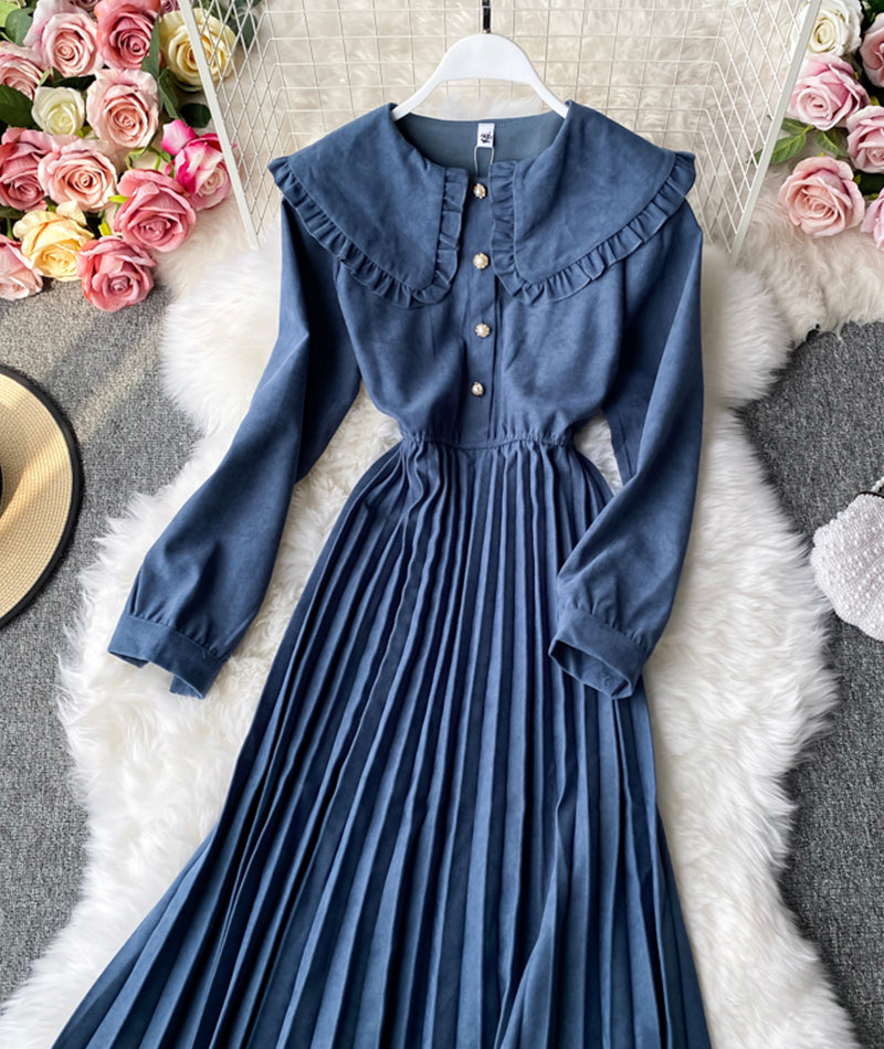 Cute lapel long sleeve dress fashion girl dress 1056
