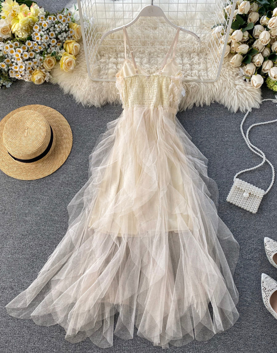 Champagne tulle sequins dress summer dress 1120