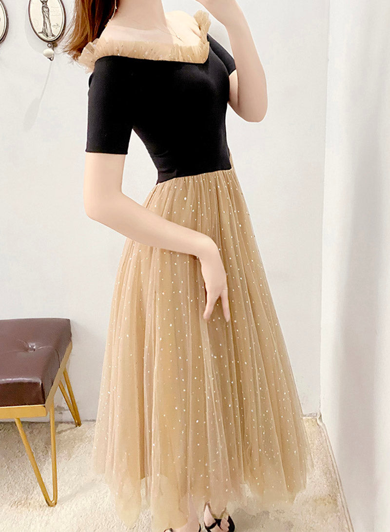 A line tulle short sleeve dress summer dress 1104