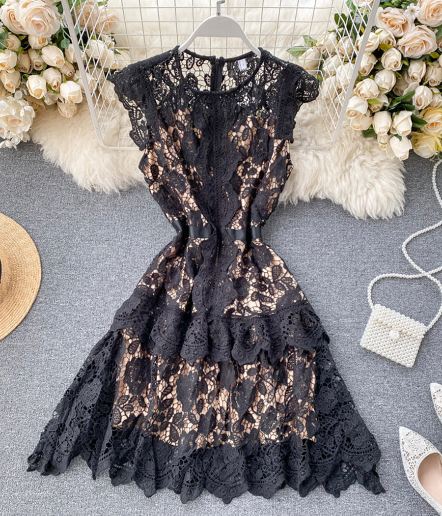 Cute lace short dress fashion girl dress 1180