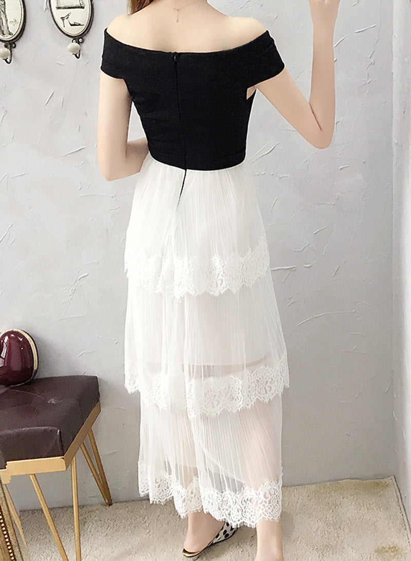 Schwarz-weißes Spitzenkleid Mode Mädchenkleid 1103