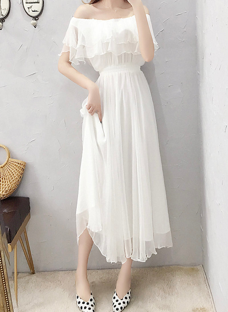 White chiffon summer dress fashion girl dress 1111