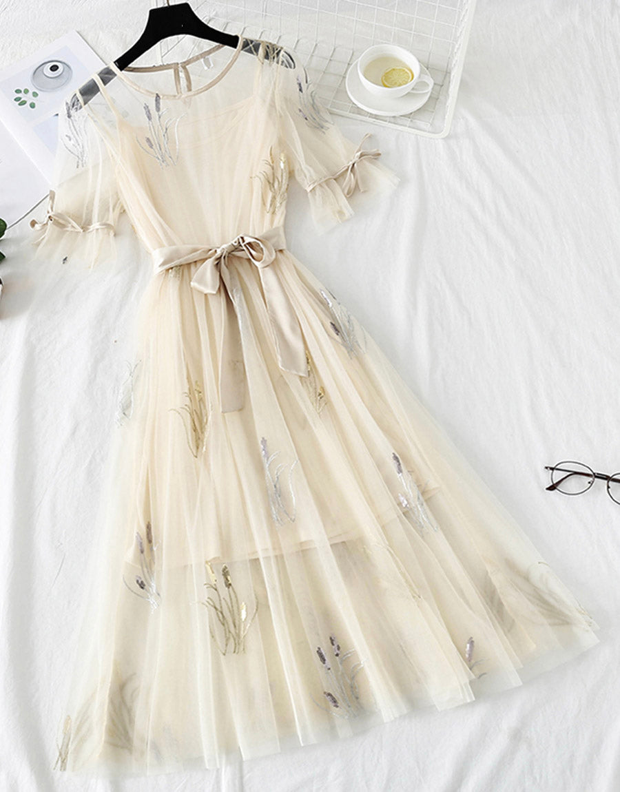 A line tulle dress with sequins fashion girl summer dress 1150