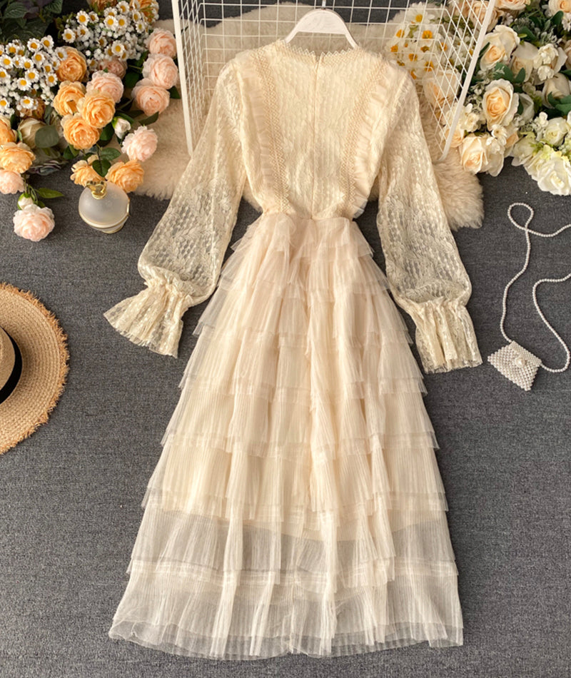 Cute long sleeve lace dress fashion girl dress 1060
