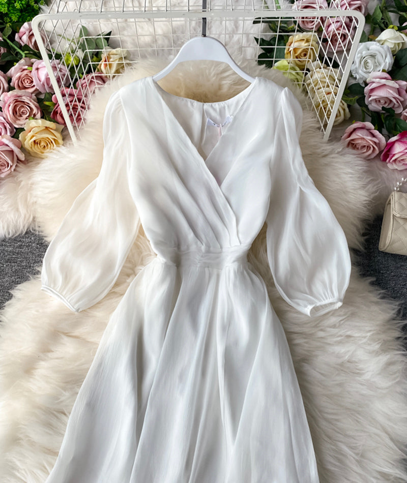 Simple A line v neck tulle dress women's dress 1059