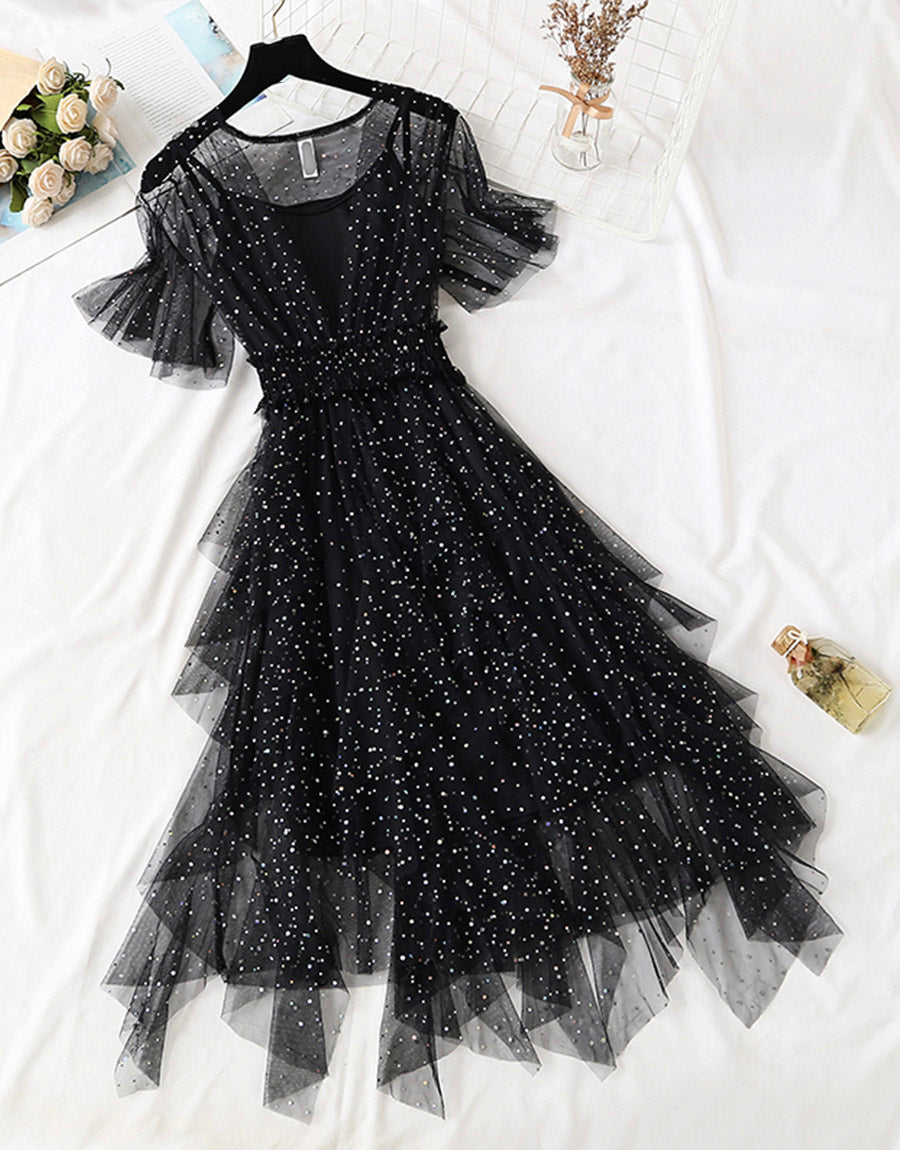 Girl summer dress A line tulle dress with sequins 1149