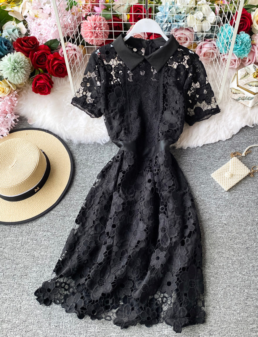 Robe courte d'été en dentelle trapèze 1161