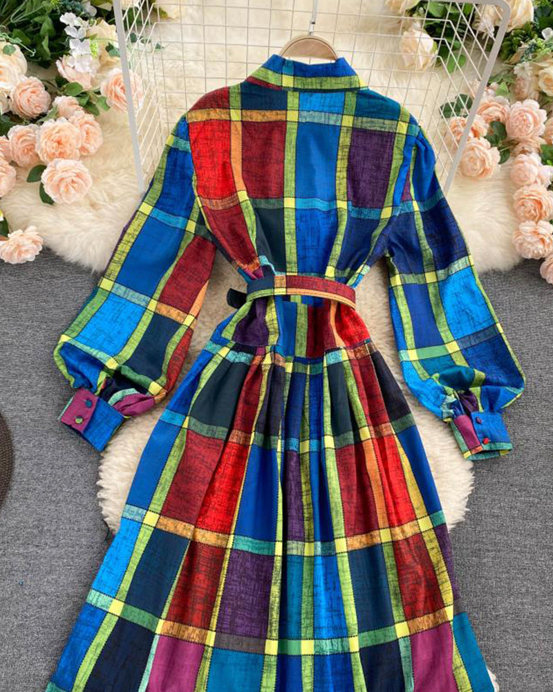 Erstaunliches kariertes langärmliges Hemdkleid Modekleid 1014