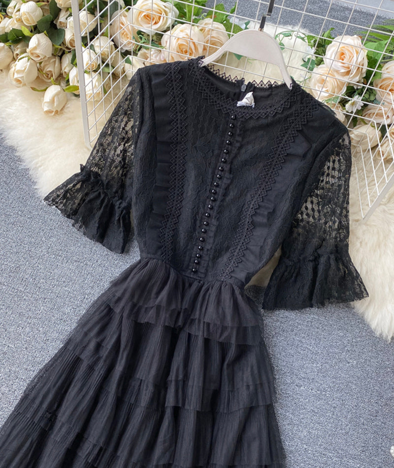 Cute tulle lace A line dress fashion girl dress 1061