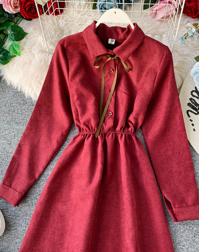 Niedliche A-Linie Langarmkleid Herbstkleidung 1069