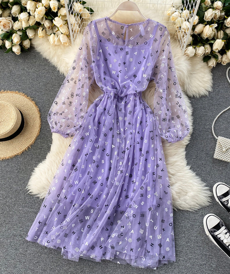 Robe mignonne à manches longues et à coupe trapèze, ensemble deux pièces 1038