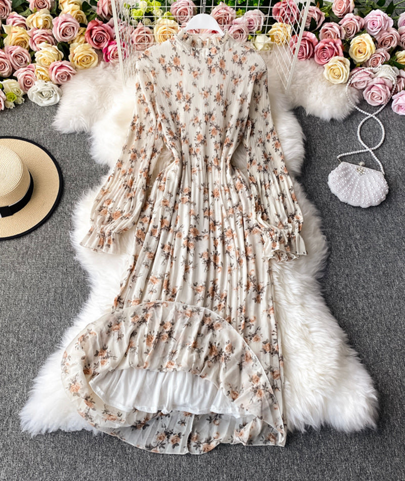 Süßes A-Linie bedrucktes Langarmkleid 985