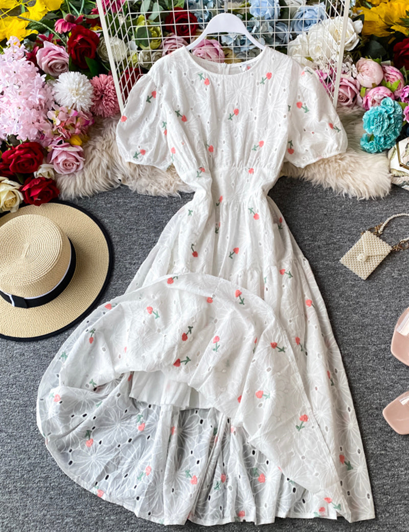 Cute loose white embroidery dress 1044