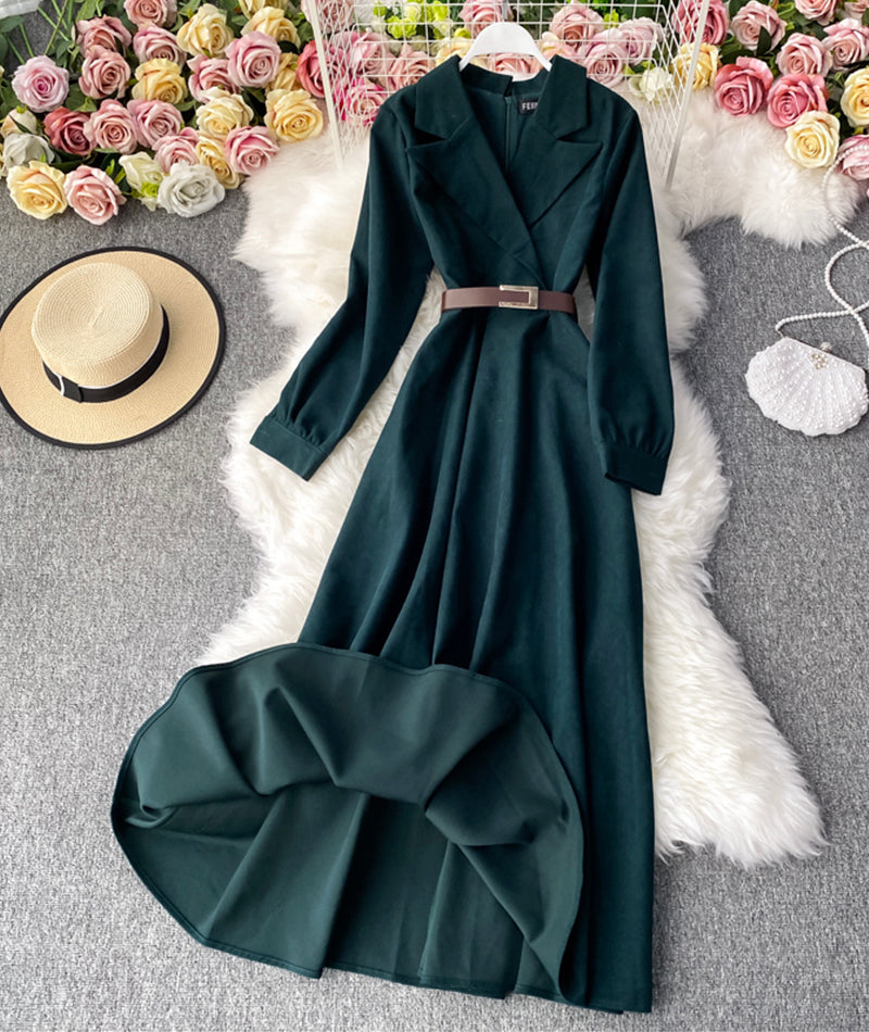 Elegant corduroy long sleeve dress A line dress 982